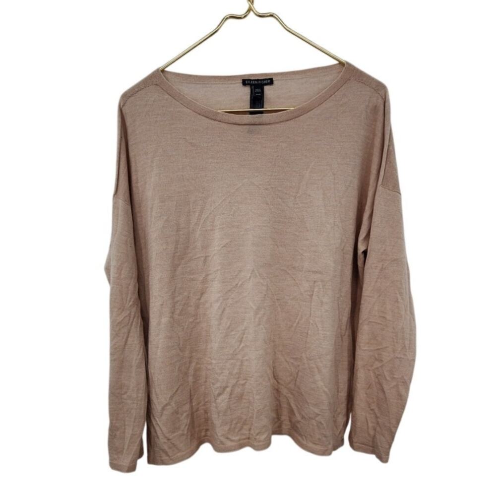 Eileen Fisher Seamless Merino Silk Cashmere Bateau Neck Sweater Size Medium Tan‎